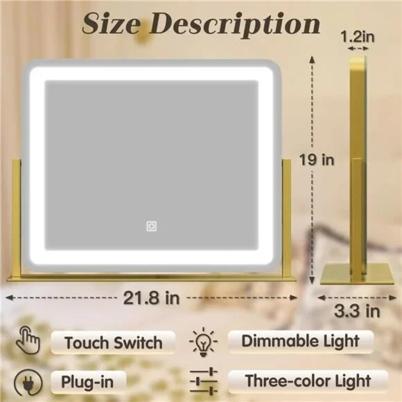 Gold Vanity Mirror Makeup Mirror with Lights, Large Lighted Vanity Mirror